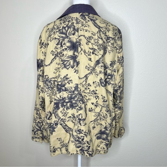 Coldwater Creek Petite Beige & Blue Floral Linen Button Front Barn Jacket Sz PL - Picture 6 of 10